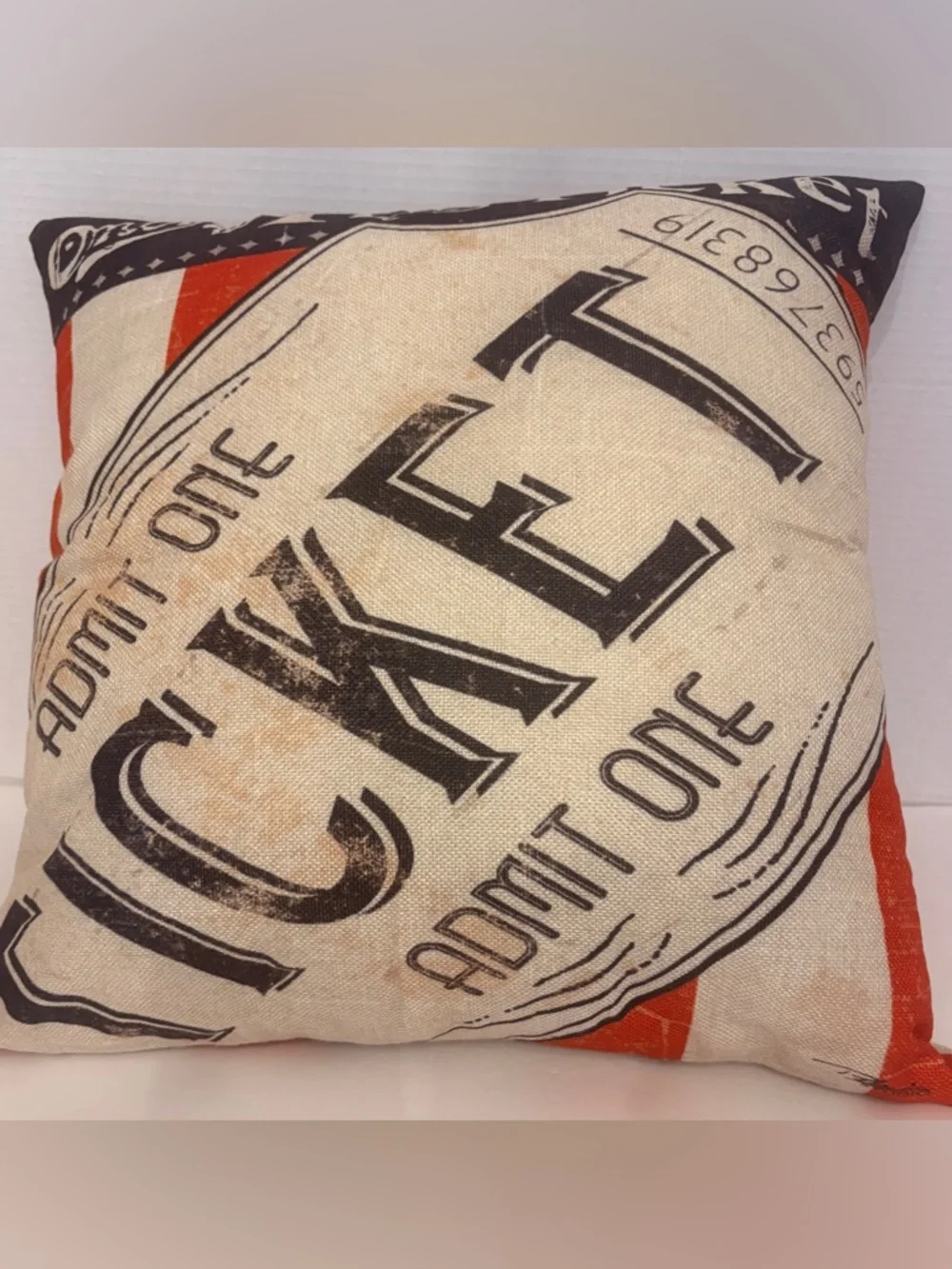 Vintage Movie Night Ticket Graphic Art Cover Throw Pillow. Size 19 X 19